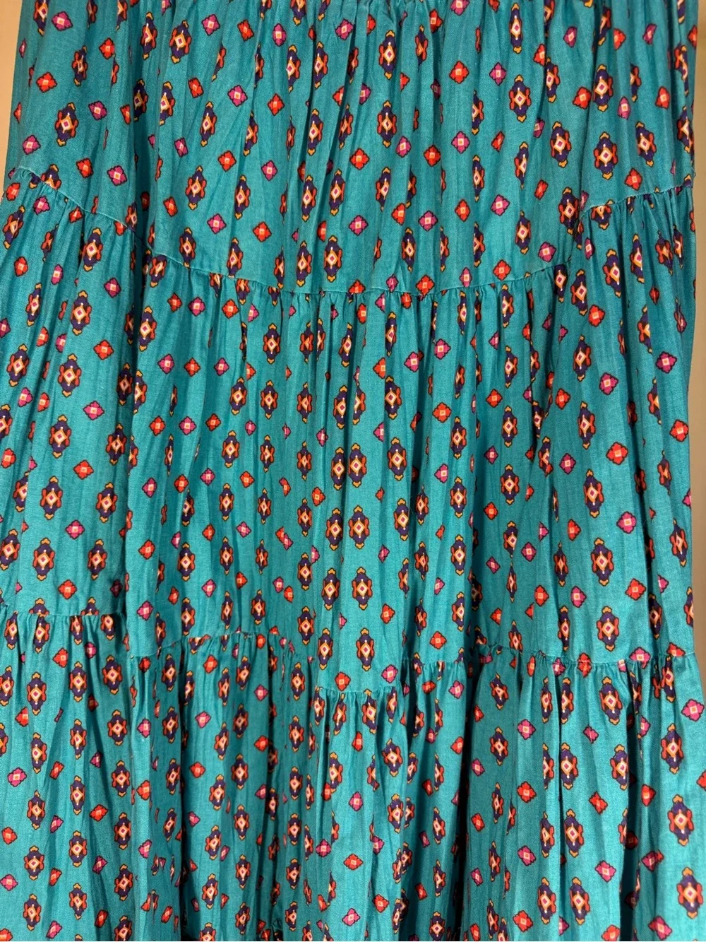 Turquoise Tiered Maxi Skirt with Geo Accent - Picture 4 of 4